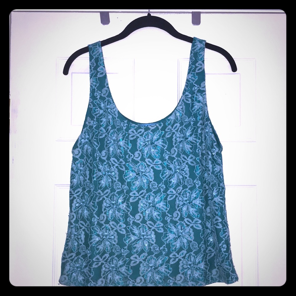 Alice and olivia lace beaded tank in turquoise
